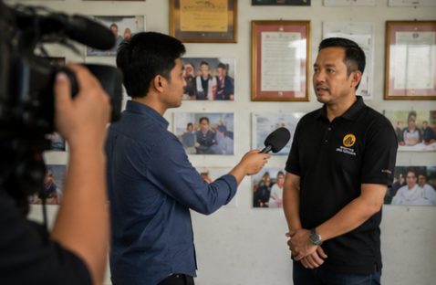 A leader being interviewed by the media
